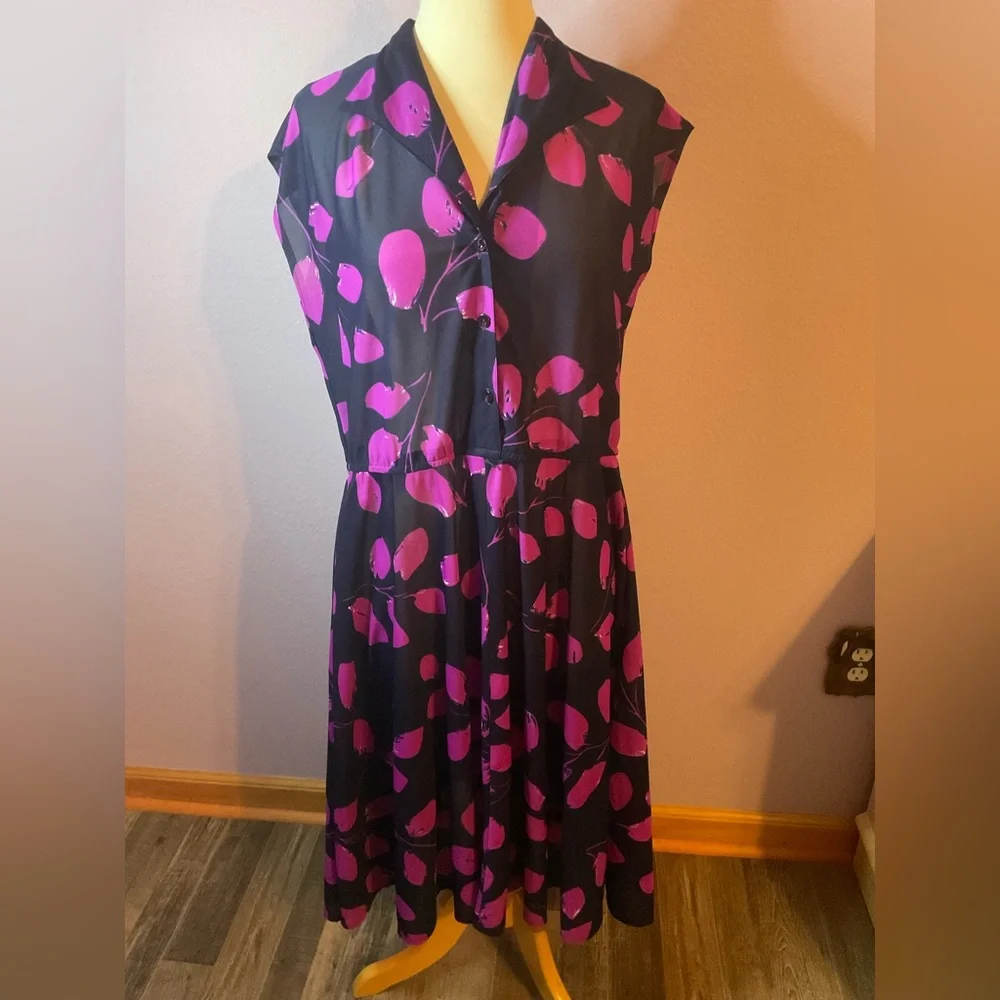 Vintage Murray Meisner Navy Blue Pink Dress‎ Size Large XL 12 14
